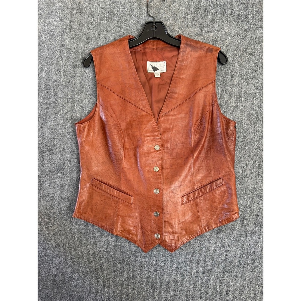 Yucatan Bay Leather Vest Womens Large Brown Western Crocodile Embossed Button Up